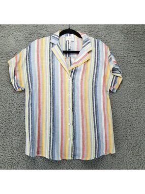 Shelli Segal Laundry Top Womens Large Multicolor Striped Linen Blend